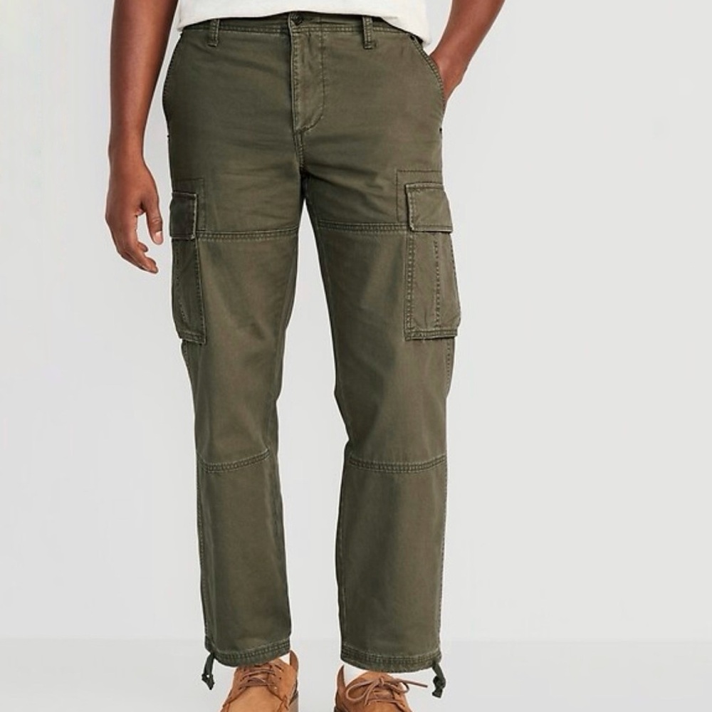 Old Navy Men's Forest Green 94 Cargo‎ Chinos Cotton Loose Taper Size 34 X 30